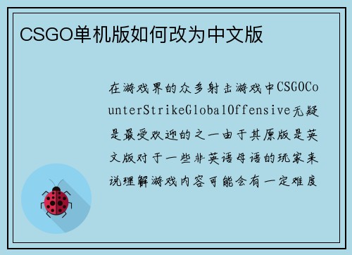 CSGO单机版如何改为中文版